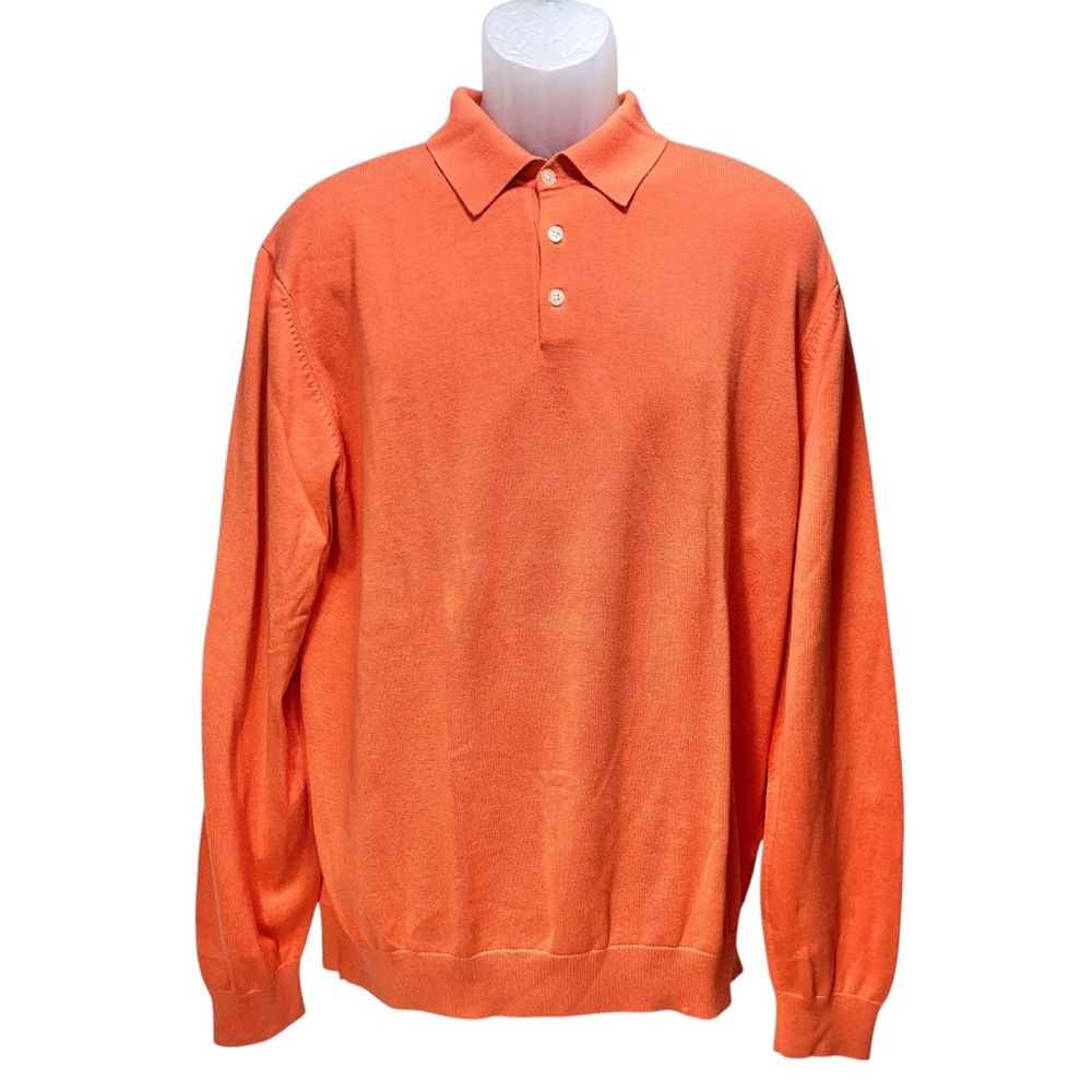 Brooks Brothers Men’s XL Orange Silk Cotton Long Sleeve Polo Sweater